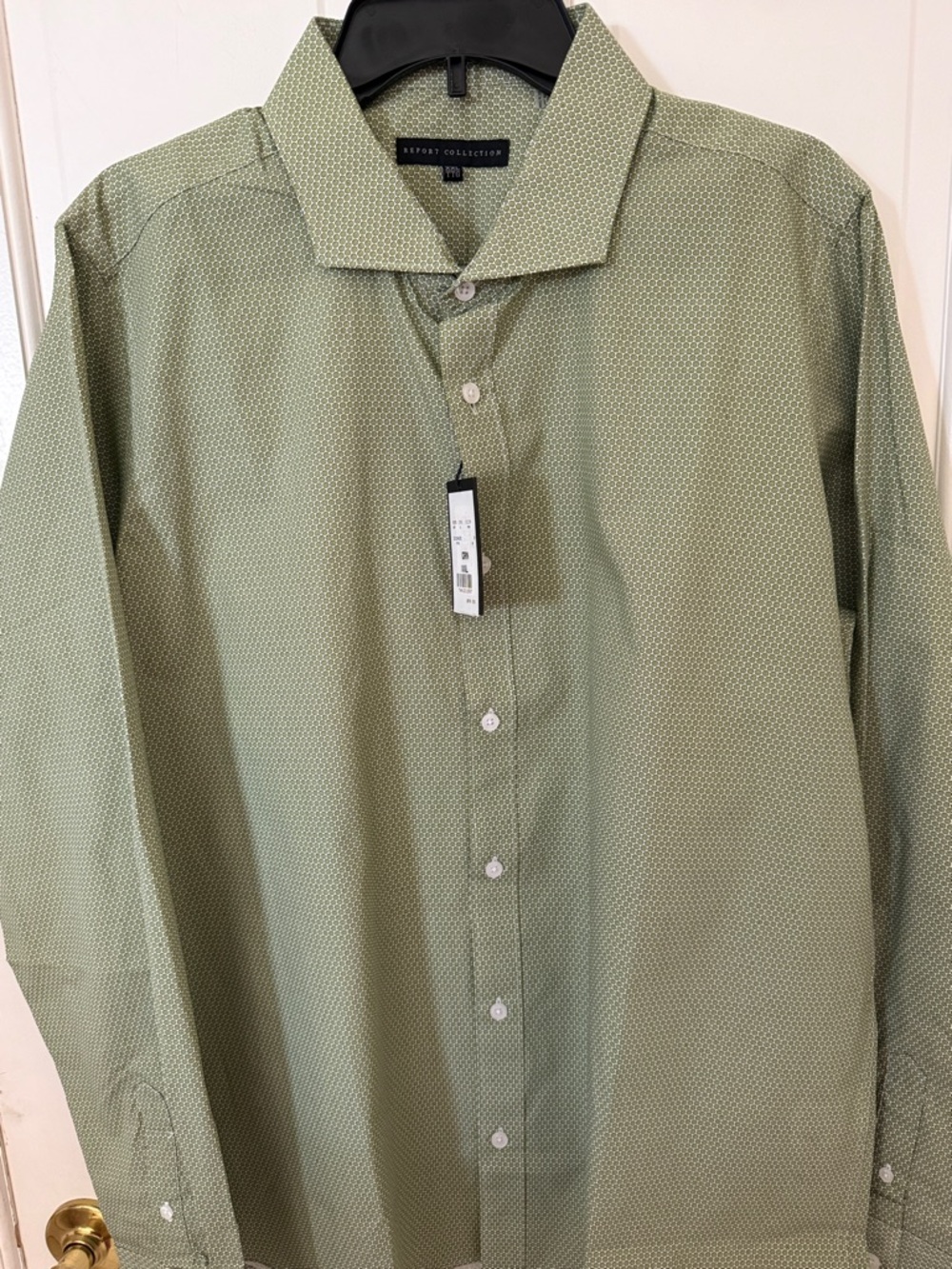 Report Collection XXL Olive Green Micro-Pattern Long Sleeve Button Down Shirt